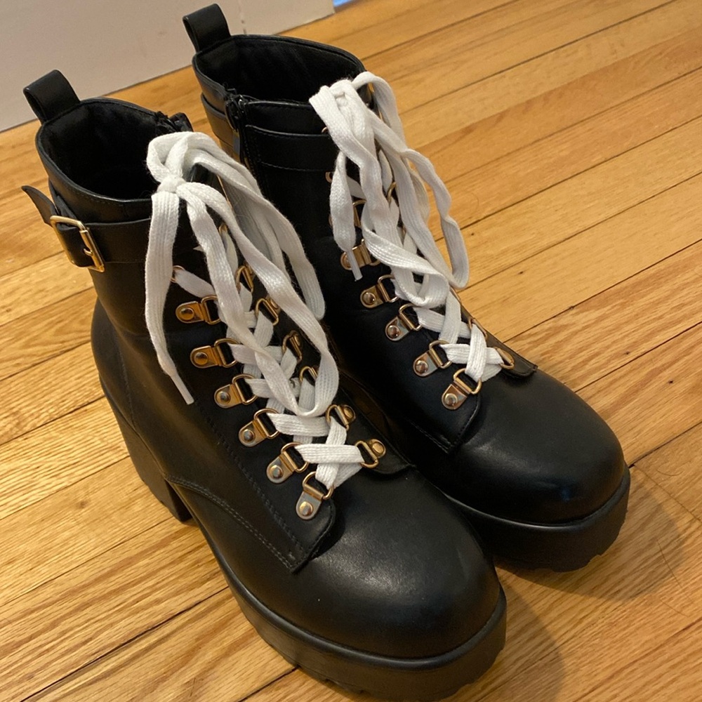 Nasty Gal faux leather lace-up chunky boots